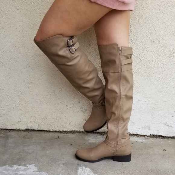 Leatherette Buckled Strap Accent Knee High Riding - Picture 4 of 5